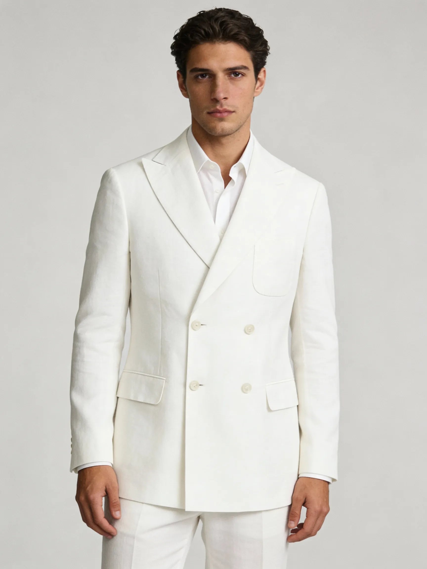 Palermo Off White Linen Double Breasted Jacket