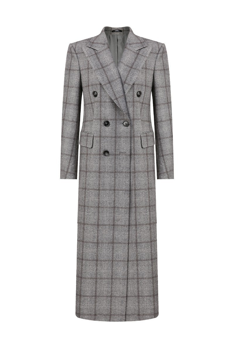 Gray checkered coat on a white background made to order custom made overcoats women business formalwear