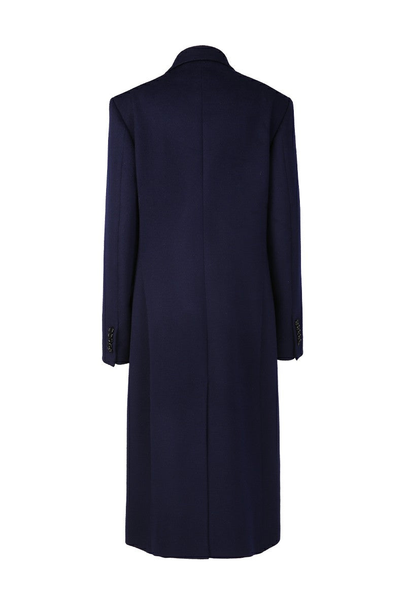 Navy blue overcoat on a white background