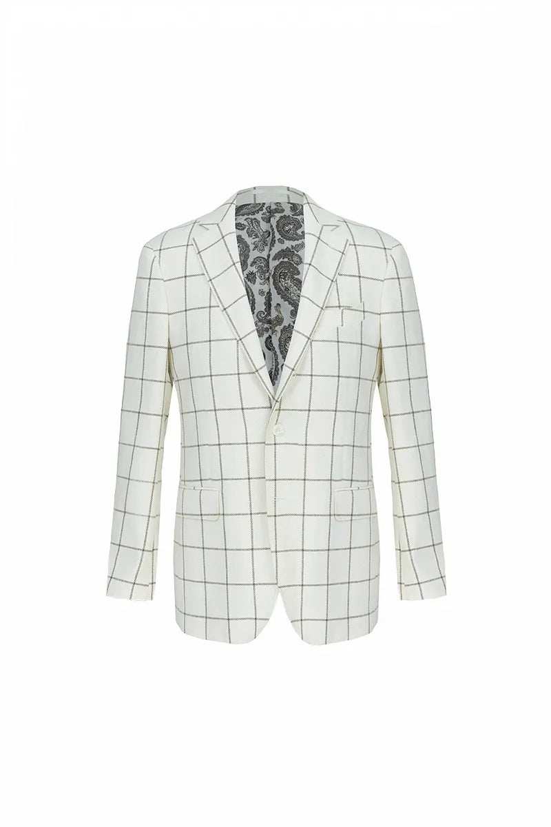 Como Off White Plaid Linen Cotton Wool Sport Coat
