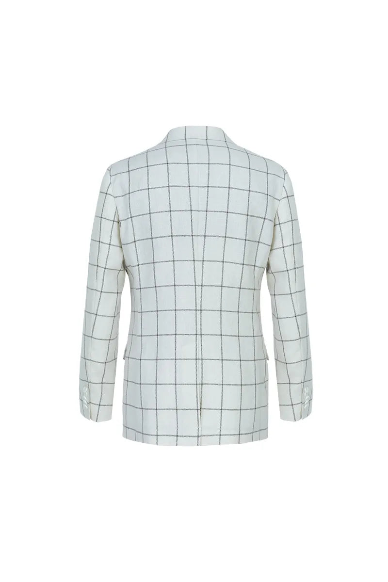 Como Off White Plaid Linen Cotton Wool Sport Coat