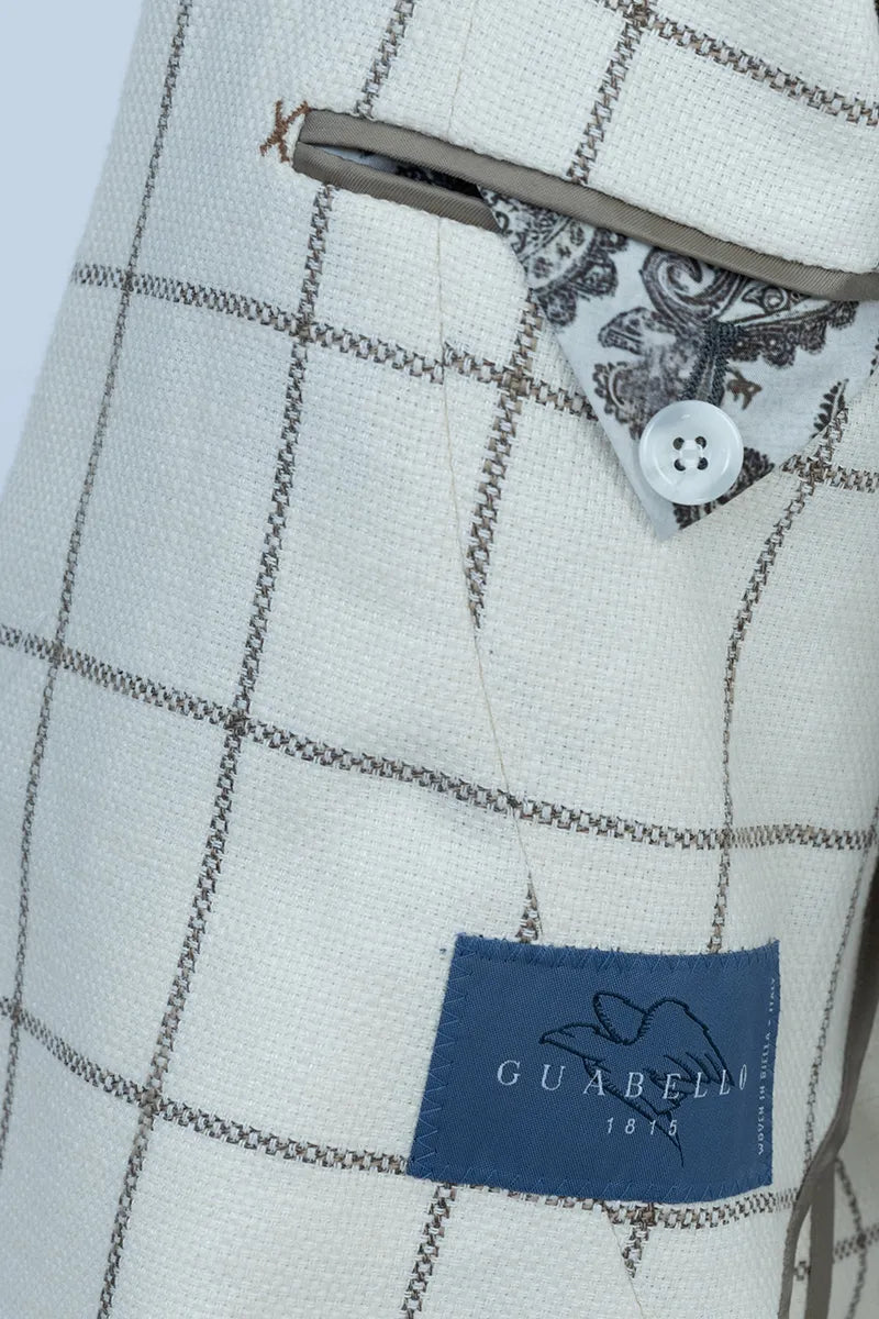 Como Off White Plaid Linen Cotton Wool Sport Coat