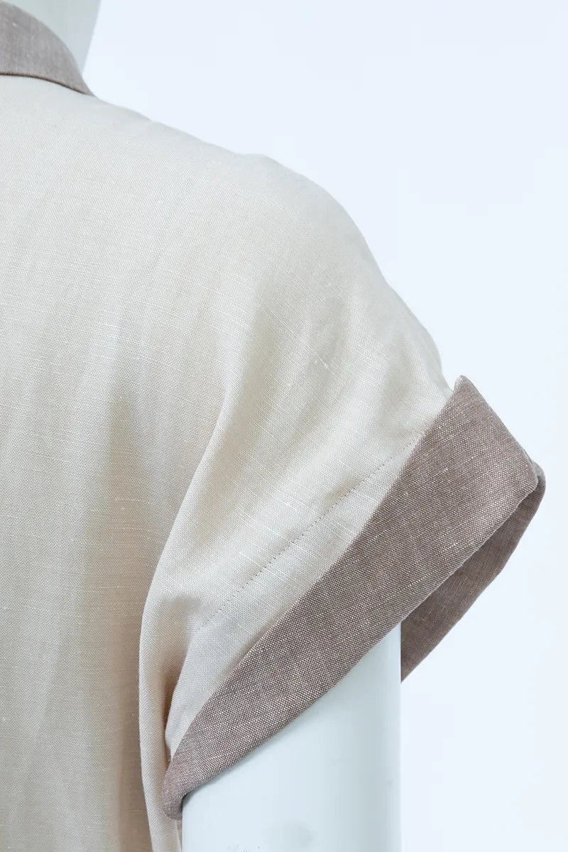 Lunara Sand Wool Linen Shirt Dress