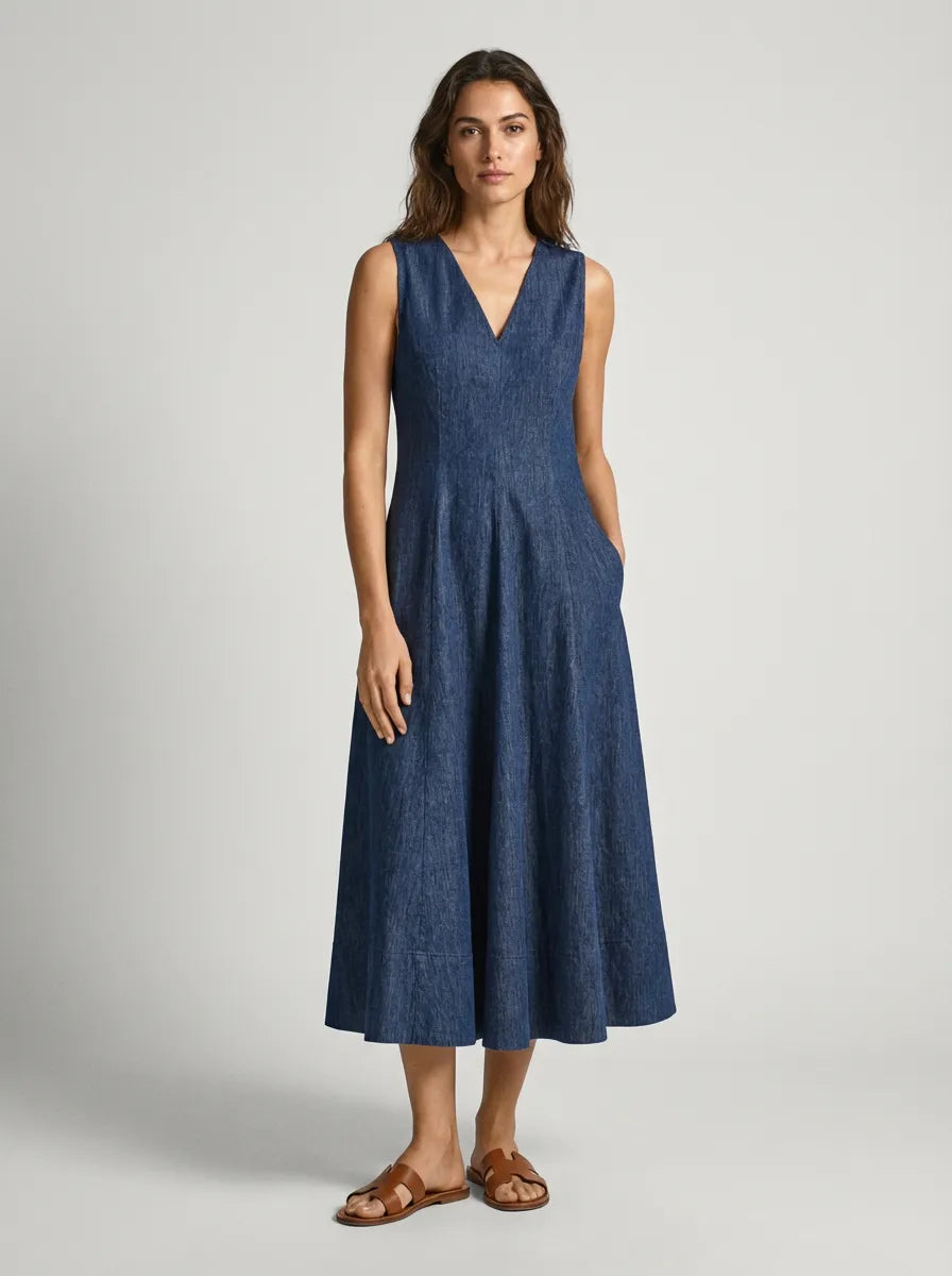 Marina Blue V Neck Maxi Dress