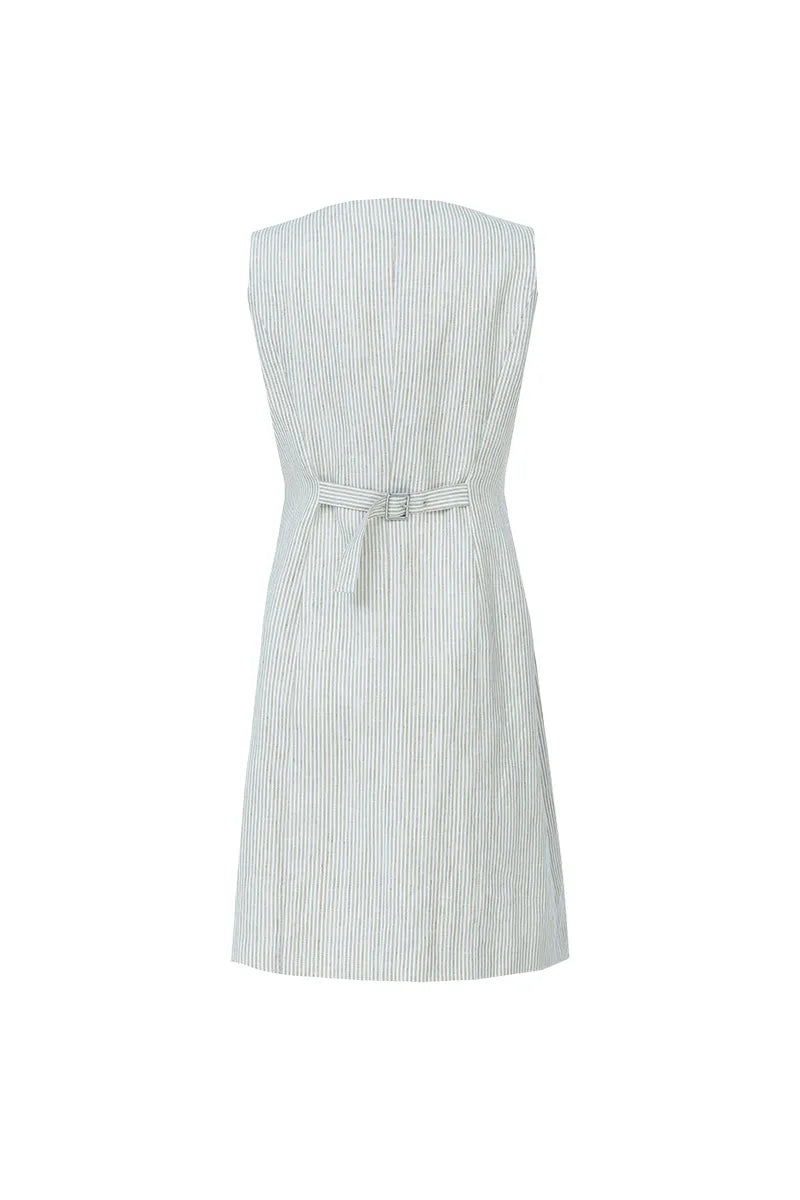Portofino Khaki Stripe Linen Blend Dress