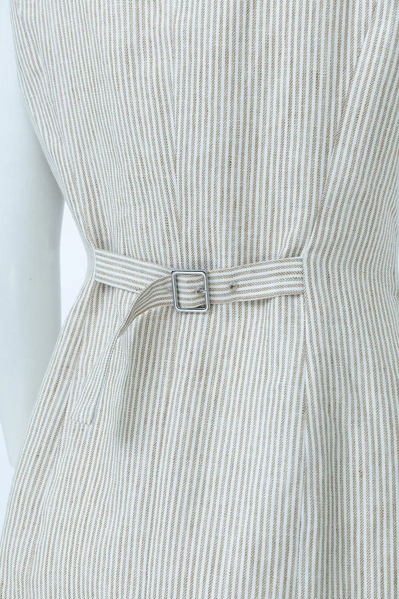 Portofino Khaki Stripe Linen Blend Dress