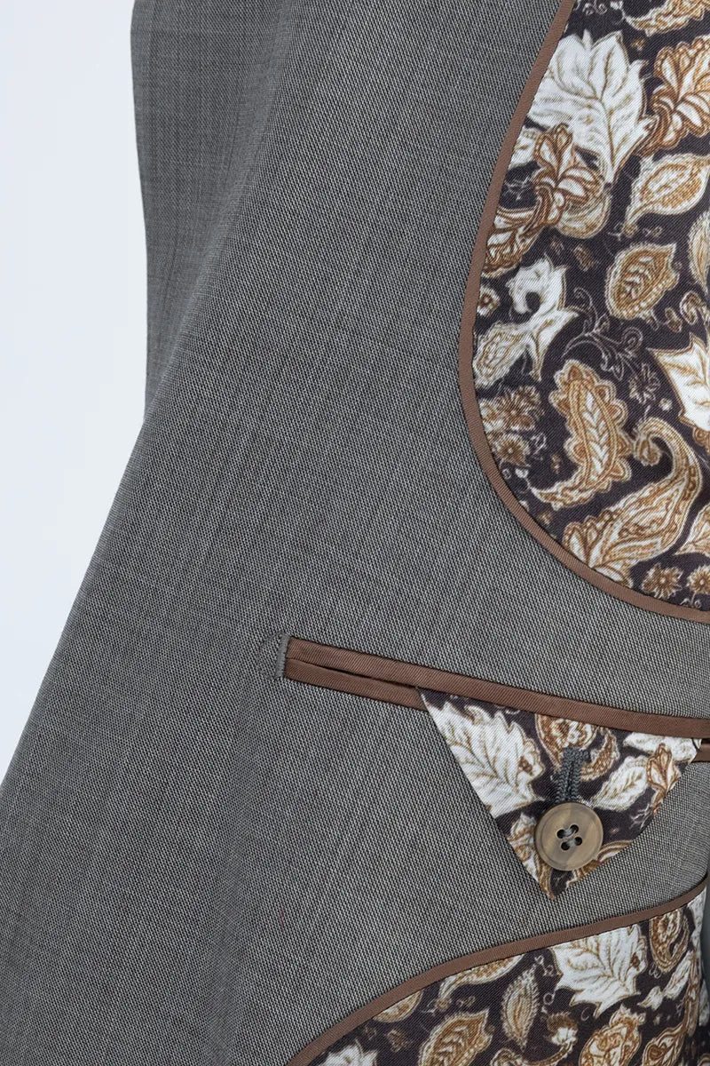 Gray suit jacket with floral patterned lining slim fit miami
