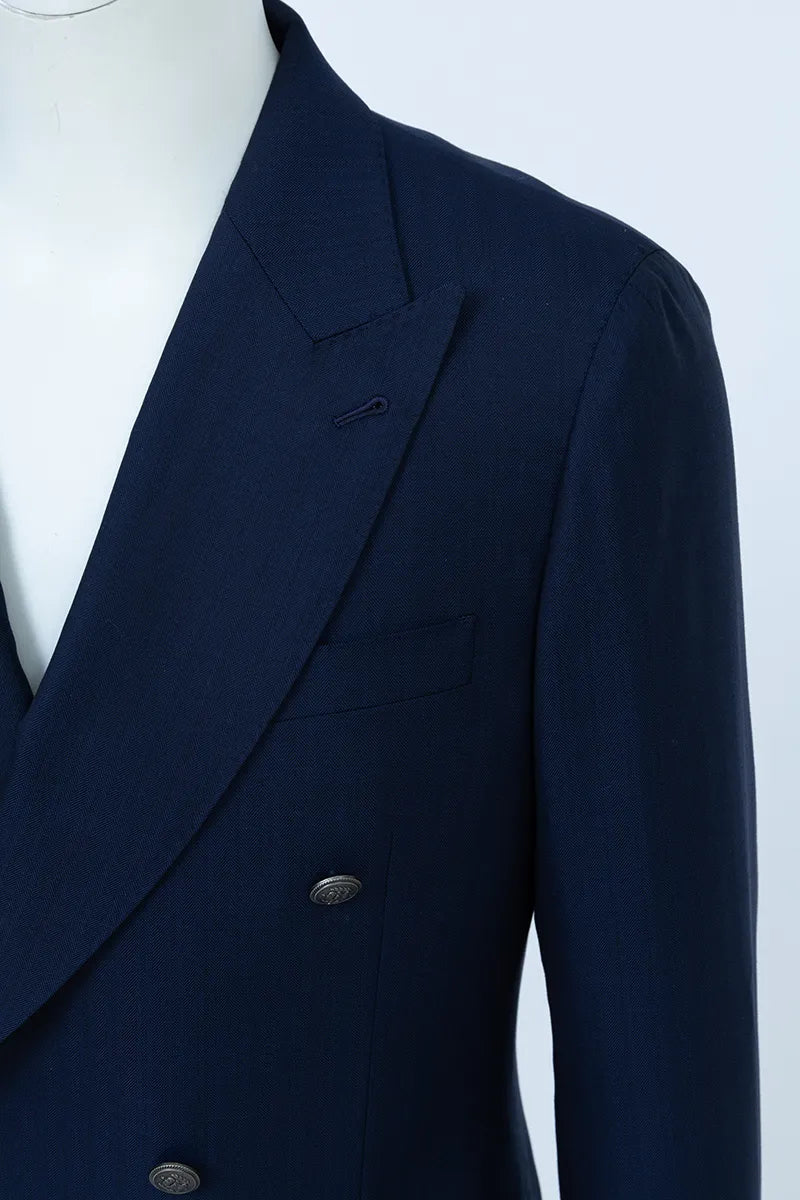 Navy blue blazer wool fabric double breasted slim fit