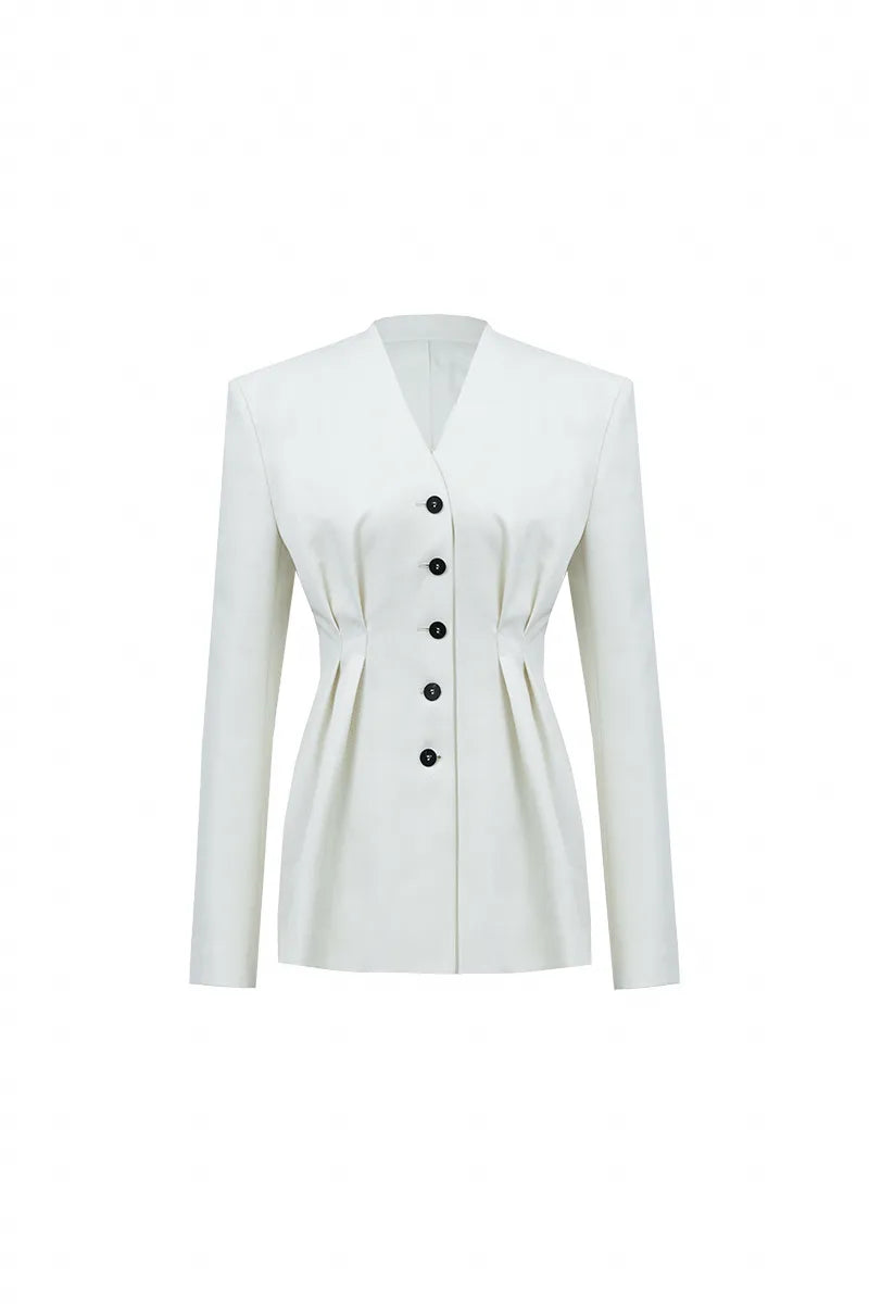 Valeria Sculpted White Wool Blazer