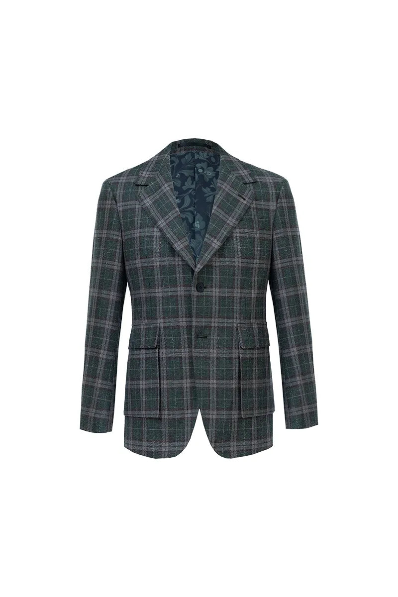 Plaid suit jacket on a white background custom made suits and tuxedos near me Houston texas