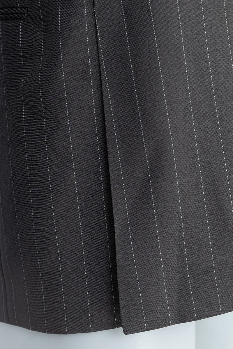 Close-up of a gray pinstripe blazer tailor made