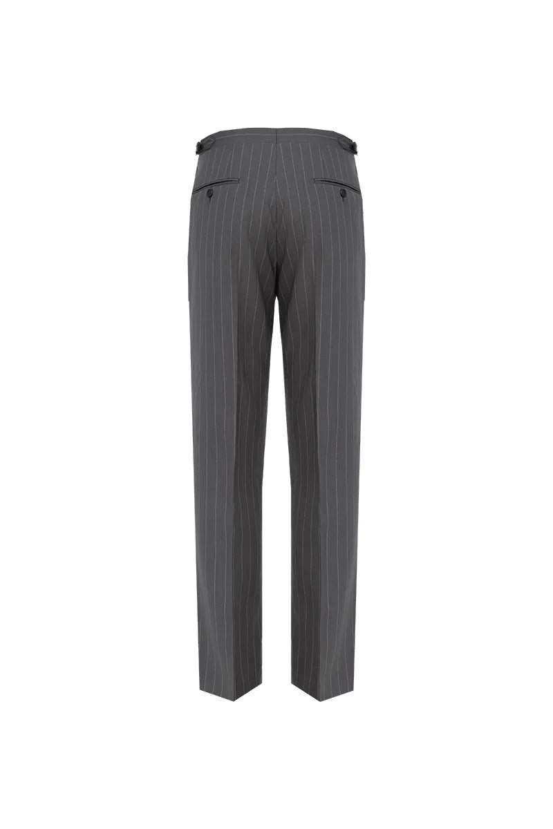 Gray pinstripe pants express custom suits