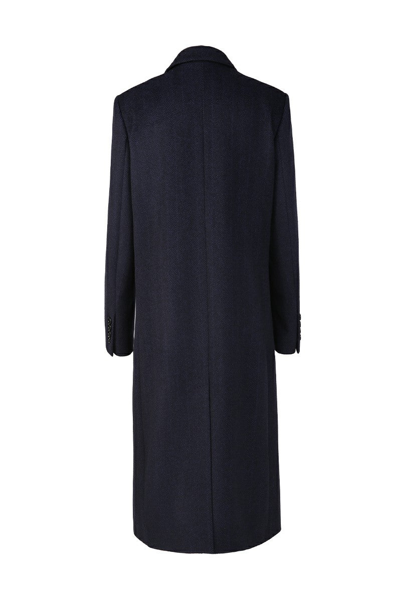 Valentina Blue Herringbone Wool Cashmere Overcoat