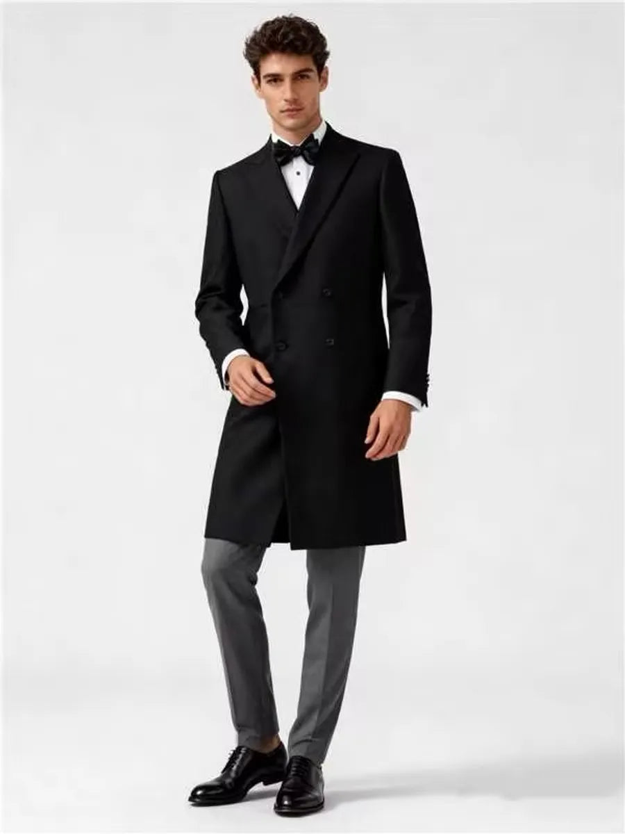 Cambridge Black Tweed Wool Overcoat
