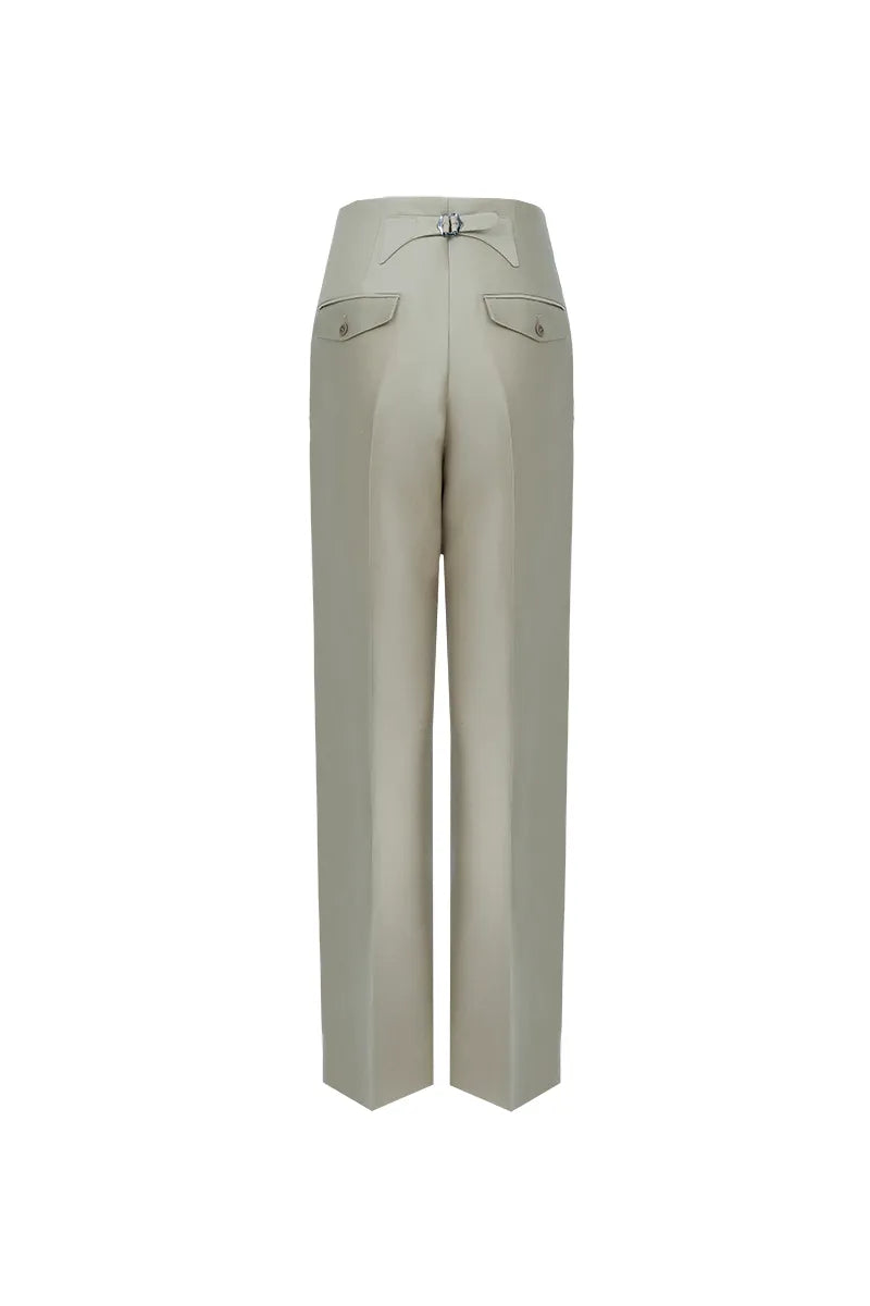 Alessia Verona Khaki Wool Silk Trousers
