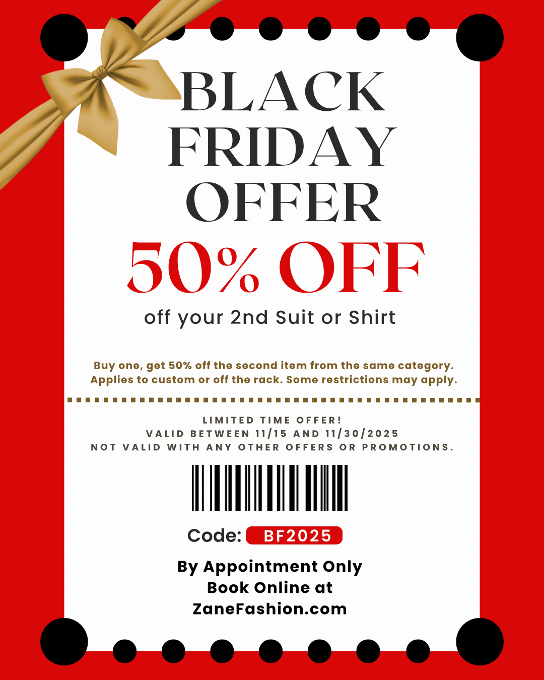 50% Off Second Suit or Shirt Black Friday Deal