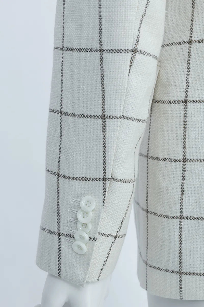 Como Off White Plaid Linen Cotton Wool Sport Coat