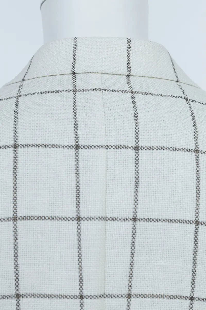 Como Off White Plaid Linen Cotton Wool Sport Coat