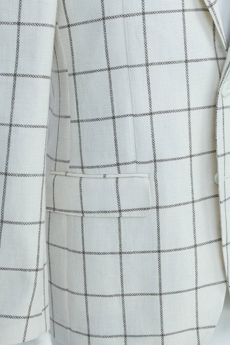 Como Off White Plaid Linen Cotton Wool Sport Coat