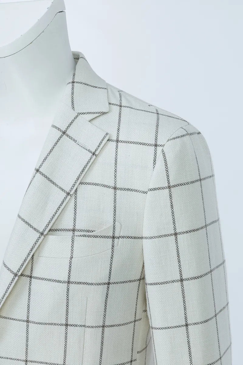 Como Off White Plaid Linen Cotton Wool Sport Coat