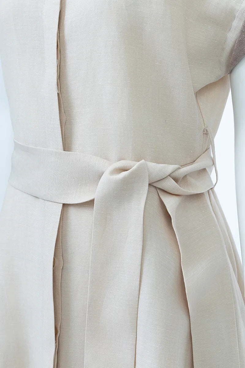 Lunara Sand Wool Linen Shirt Dress