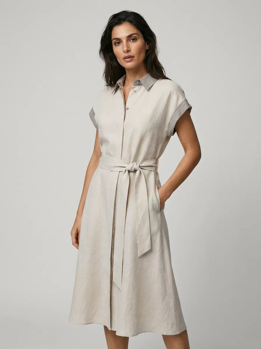 Lunara Sand Wool Linen Shirt Dress