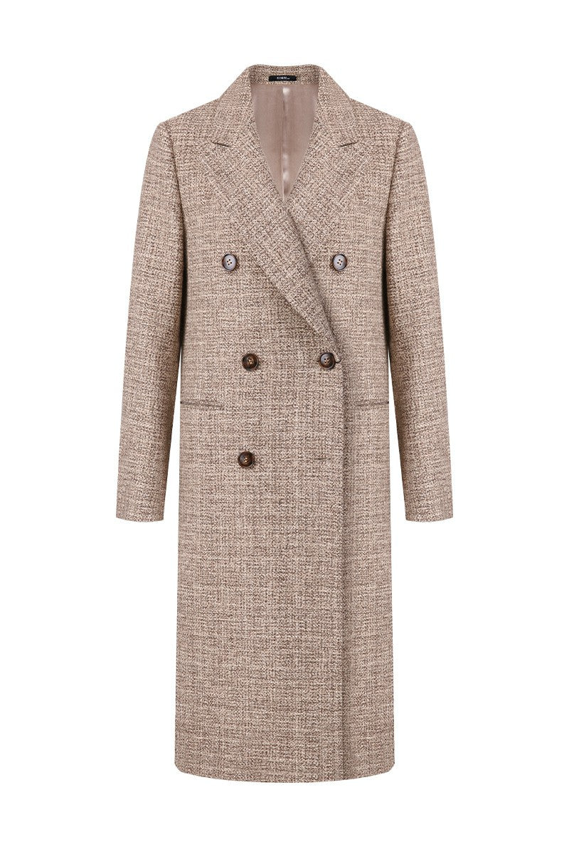 Marion Khaki Wool Blend Tweed Overcoat