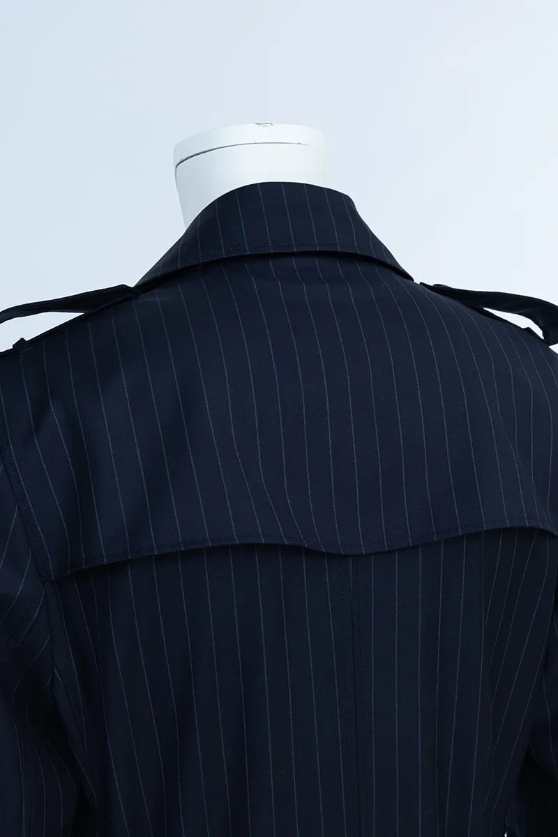 Navy Stripe Italian Wool Tailored Overcoat