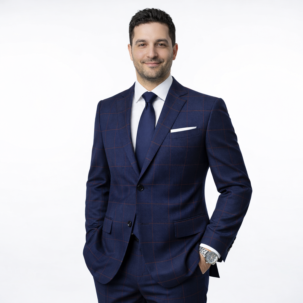 Madison Navy Holland & Sherry Windowpane Wool Suit