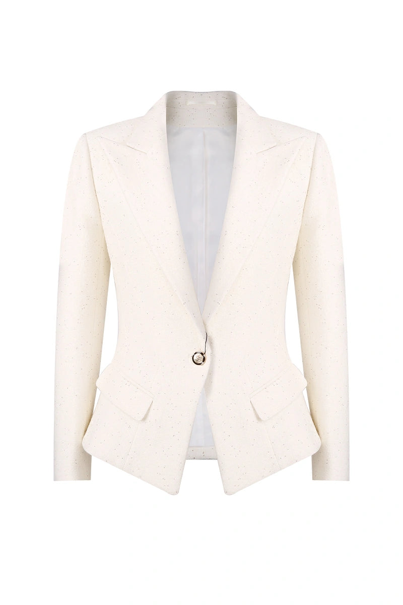 Cream flecked women's blazer in a wool cotton blend with sharp lapels